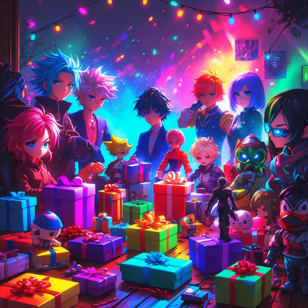Ilustración digital con ideas de regalos frikis y para gamers
